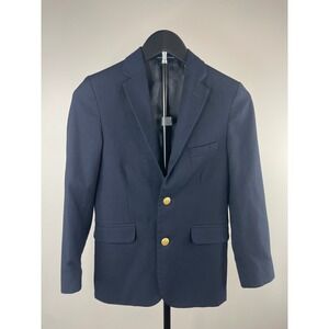 Chaps Boys Navy Blue Two Button Gold Tone Crested Blazer Jacket Size 10 Reg